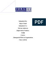 Submitted By: Hajra Ubaid Submitted To: Ma'am Ambreen Registration Number: 51988 Course: Managerial Roles in Organization Class Activity