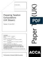 Preparing Taxation Computations (UK Stream) : Tuesday 15 June 2010