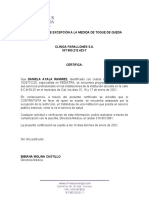 Certificado de Excepción A La Medida de Toque de Queda