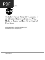 Turbulent Navier-Stokes Flow Analysis of An Advanced Semispan Diamond-Wing Model in Tunnel and Free Air at High-Lift Conditions