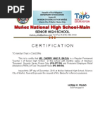 Certificate of Employment - Senior High School