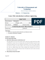 University of Management and Technology: Course Title: Introduction To Software Engineering Quiz No.02