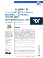 Analítica de La Percepción de Docentes y Estudiantes Sobre El Uso de Metodologías de Enseñanza Tradicionales e Innovadoras en Educación Superior