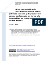 06 Emilio J. Ayos (2013) - Una Politica Democratica de Seguridado Prevencion Del Delito, Politicas Sociales y Disp