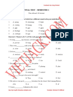 Final Test - Semester 1: Exercise 1. Find The Word Which Has A Different Sound in The Pass Underlined