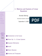 Lecture 1: Matrices and Systems of Linear Equations: Brandon Behring