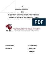 A Research Report ON The Study of Consumer Preference Towards Hyundai and Maruti Cars"