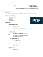 Performance Test On Gear (Oil) Pump: Experiment 5