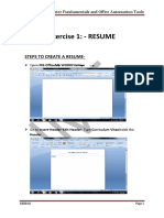 Exercise 1: - RESUME: Steps To Create A Resume