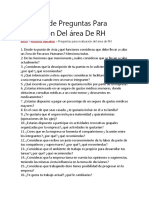 Ejemplo de Preguntas para Evaluación Del Área de RH