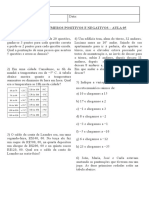 7o Ano - Exercício - Números Positivos e Negativos - Aula 05