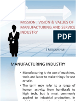 Mission, Vision & Values of Manufacturing and