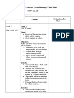 Subject: Life 1 Semester Lesson Planning SY 2017-2018 Prepared By: T. Grade: KG 3/1 Approved By: - Week / Date Content Evaluation After Class