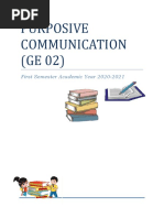 Purposive Communication (GE 02) : First Semester Academic Year 2020-2021