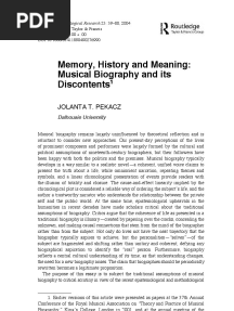 Pekacz - Music, History and Meaning Musical Biography and Its Discontents