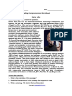 Reading Comprehension Worksheet Steve Jobs