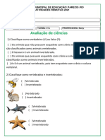 Avaliação de Ciencias 1 Bimestre