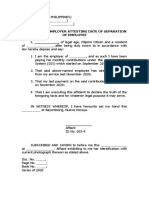 Affidavit of Employer Attesting Date of Separation of Employee