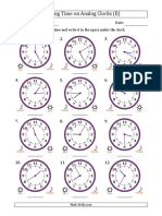 Reading Time On Analog Clocks (B) : Name: Date: Read Each Time and Write It in The Space Under The Clock