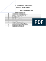 Civil Engineering Department List of Laboratories: Sr. No. Name of The Laboratory/ Work