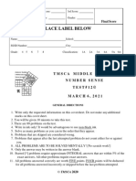 Place Label Below: Tmsca Middle School Number Sense TEST#12© M A R C H 6, 2 0 2 1