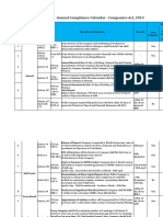 Annual Compliance Calendar - Companies Act, 2013: Applicability Private Company (Other Than Small Company)