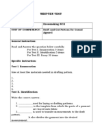 Written Test: Qualification: Dressmaking NCII UNIT OF COMPETENCY: Draft and Cut Pattern For Casual Apparel