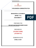 Master in Business Administration: Managerial Economics (MPME 7113) Assignment 1