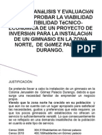 Estudio de Análisis y Evaluación para Comprobar La Viabilidad y Factibilidad Técnico-Económica de Un Proyecto de Inversión para La Instalación de Un Gimnasio