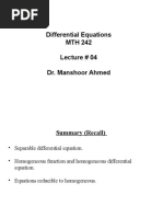 Differential Equations MTH 242 Lecture # 04 Dr. Manshoor Ahmed