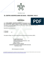 Certifica: El Centro Agropecuario de Buga - Regional Valle