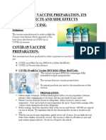 Covid-19 Vaccine Preparation, Its Effects and Side Effects Covid-19 Vaccine