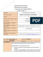 School of Business and Management CHRIST (Deemed To Be University) Course Plan - Business Ethics and Sustainability BBBH 411 Academic Year 2020 - 21