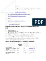 General Ratings For MBA Colleges in Mumbai On All India Scale