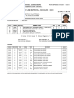 Boleta de Matricula Y Horario 2021-1 Duplicado: Universidad Nacional de Ingenieria