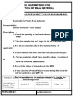 Work Instruction For Inspection of Raw Material