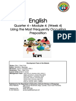 English: Quarter 4 - Module 4: (Week 4) Using The Most Frequently Occurring Preposition