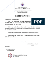 Certification: Department of Education