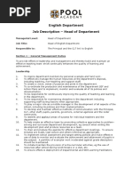 English Department Job Description - Head of Department: Managerial Level: Job Title: Responsible To