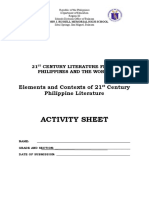 Activity Sheet: Elements and Contexts of 21 Century Philippine Literature