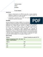 Reporte. Demanda Bioquimica de Oxigeno.