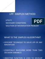 Lpp-Simplex Method: Utility Necessary Conditions Solution of Maximisation Problem