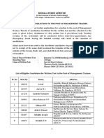 Recruitment For Selection To The Post of Management Trainee - Candidate List For Written Test