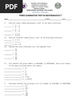 3RD Summative Test in Math 7 Quarter 1