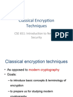 Classical Encryption Techniques: CSE 651: Introduction To Network Security