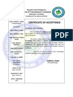 Certificate of Acceptance: Republic of The Philippines Office of The Barangay Chairman