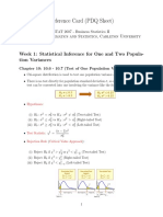 Reference Card (PDQ Sheet) : Week 1: Statistical Inference For One and Two Popula-Tion Variances