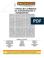 Sopa de Letras de La Materia Estados Transformación y Composición