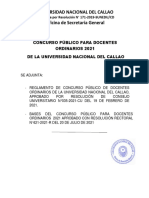 Reglamento y Bases para El Concurso Público para Docentes Ordinarios 2021-Unac