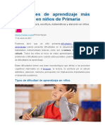 Dificultades de Aprendizaje Más Comunes en Niños de Primaria